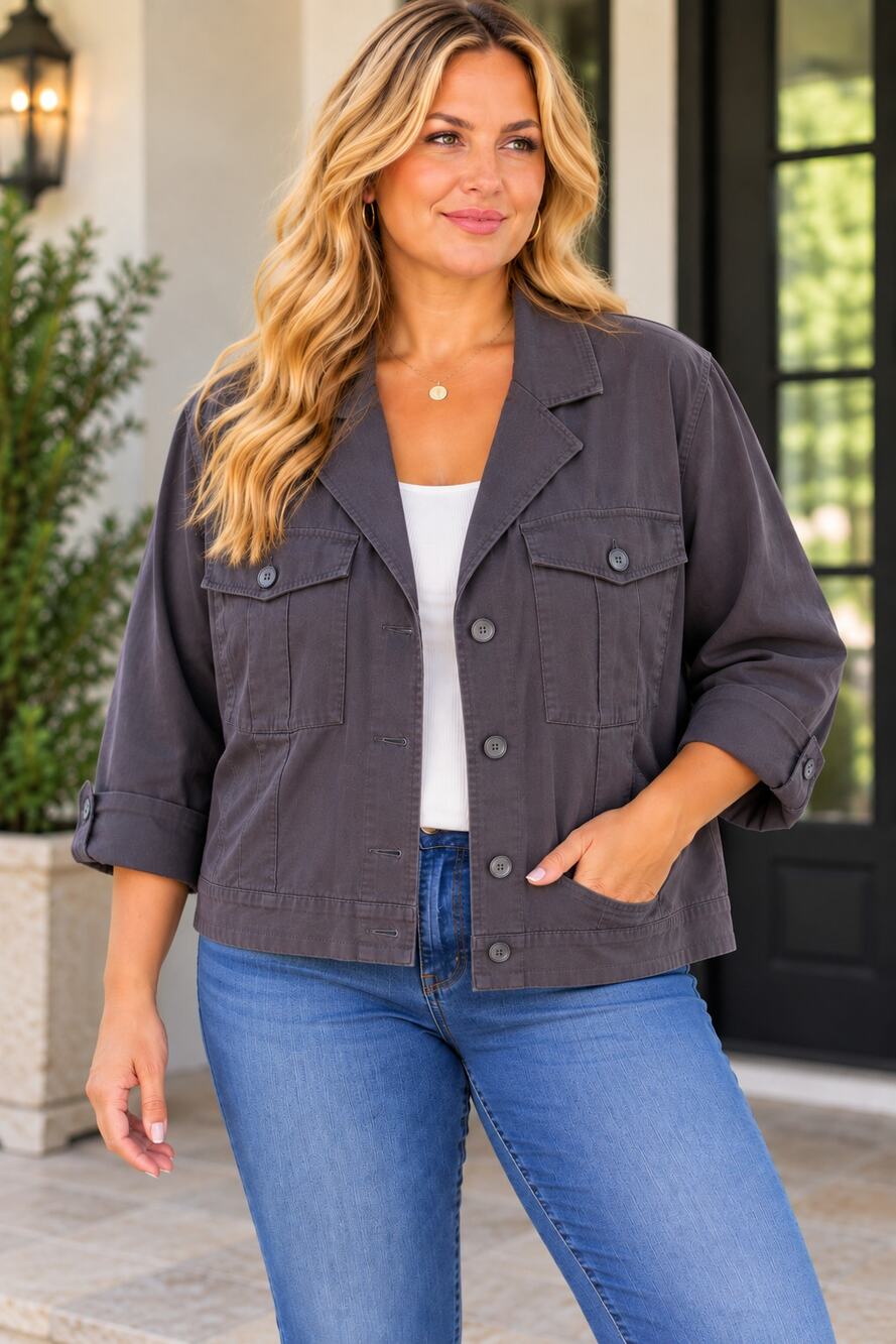 Torrid #FeelTheFit Cropped Boxy Utility Jacket Charcoal Gray Size 4X